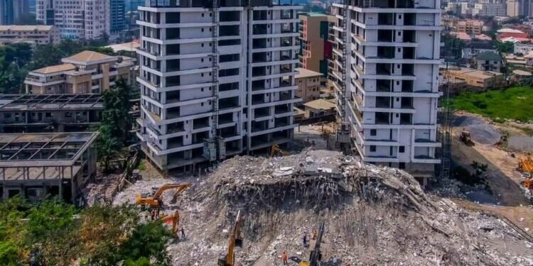 •The collapsed building site