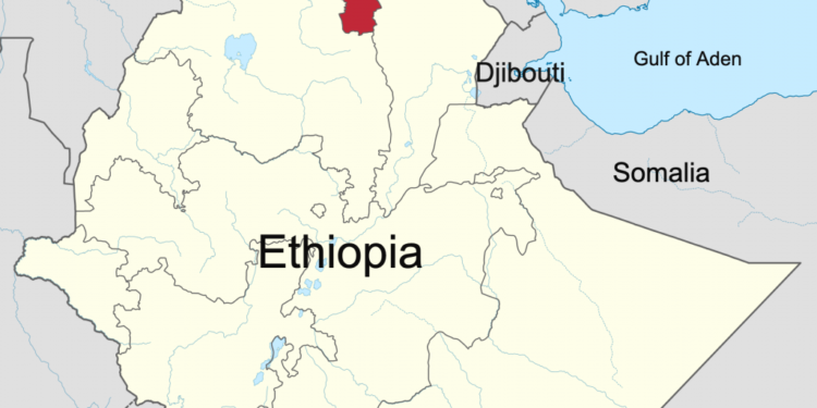 •Map of Ethiopia showing the Tigray region