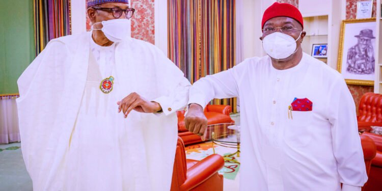 •President Muhammadu Buhari and Abia State Governor Okezie Ikpeazu, at the Presidential Villa, Abuja