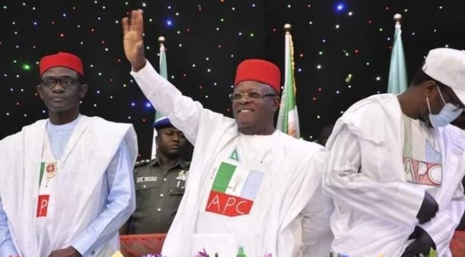 •FILE.... Gov Dave Umahi of Ebonyi State when he switched party from PDP to APC in 2021