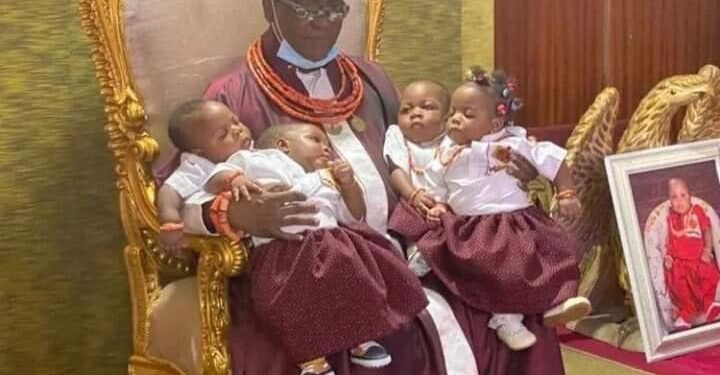 •Oba of Benin Ewuare II with his quadruplets