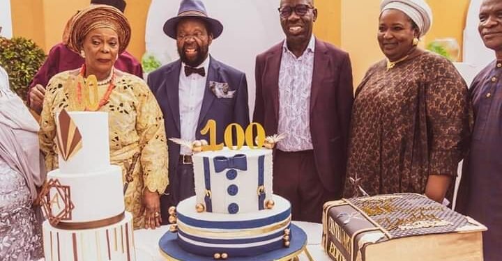 •The Centenarian Okojie (in hat)...marking his 100th birthday ceremony