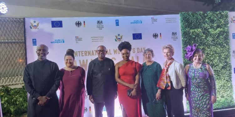 •R - L; British High Commissioner to Nigeria – Catriona Laing; German Ambassador to Nigeria – Birgitt Ory; US Ambassador to Nigeria – Mary Beth Leonard; Renowned Author and Writer – Chimamanda Ngozi Adichie; Former Governor of Anambra State, Mr Peter Obi; French Ambassador to Nigeria – Emmanuelle Blatmann; UNDP Country Representative for Nigeria – Mohamed Yahya at International Women’s Day Event held at Ikoyi, Lagos on Saturday, March 5, 2022.