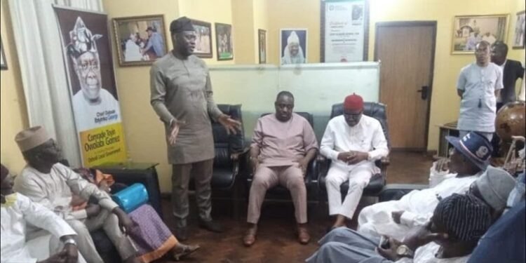 •FILE: Oyo Governor Seyi Makinde, Senator Gabriel Suswam, Governor Nyesom Wike, Chief Node George and other Lagos PDP leaders when Wike came on consultation.