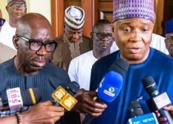 Obaseki Receives Saraki in Edo, as ex-Senate President Meets PDP Delegates
