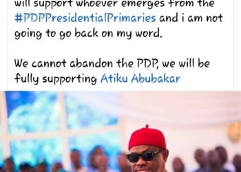 PDP Ticket: Wike Breaks Silence,  Says: I’ll Fully Support Atiku