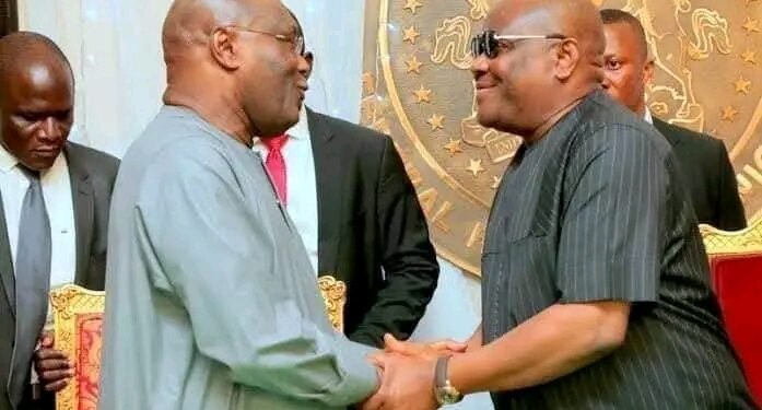 •Alhaji Atiku Abubakar (l) in handshake with Nyesom Wike (r).