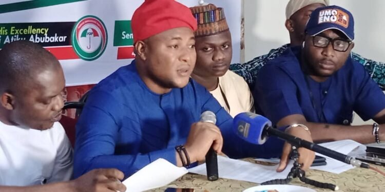 •From left: Comrade Ndom Chibuzo Uchendu, Senior Special Assistant to Abia State Governor on Students Affairs, Comrade Engr. Jerry Ehiwarior, Senior Special Assistant to Delta State Governor on Students Affairs, Isah Abubakar, President, Northern Youth Council and Comrade Akwaowo Clifford Ukpong, Special Assistant to Akwa Ibom State Governor on Students Matters at the inaugural meeting of Atiku/Okowa Students Movement held Monday in Asaba, the Delta State capital.