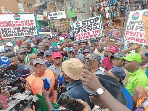 •The protesters in Ikeja...Tuesday, Lagos.