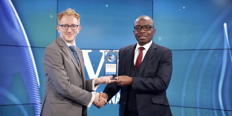 FILE: •R - L: Ebenezer Onyeagwu, Group Managing Director/Chief Executive of Zenith Bank Plc and Paul Richardson of World Finance at the presentation of the Best Commercial Bank, Nigeria and Best Corporate Governance Bank, Nigeria Awards to Zenith Bank at the London Stock Exchange, yesterday. 