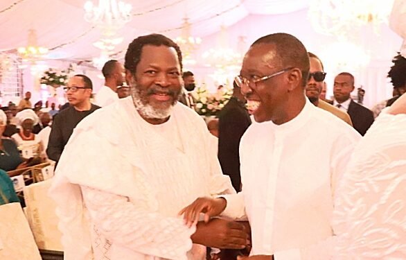 •Delta Governor, and Vice Presidential Candidate Candidate of the PDP, Senator (Dr.) Ifeanyi Okowa (right) in a handshake with Prince Nduka Obaigbena, publisher of THISDAY Newspapers, and Chairman, ARISE TV at the funeral service of his mother, Margaret Obaigbena at Owa Oyibu, Ika North East LGA of Delta state on Saturday: SAMUEL JIBUNOR AND ENARUSAI