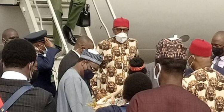 File: President Muhammadu Buhari arriving Owerri on official visit to Imo State.