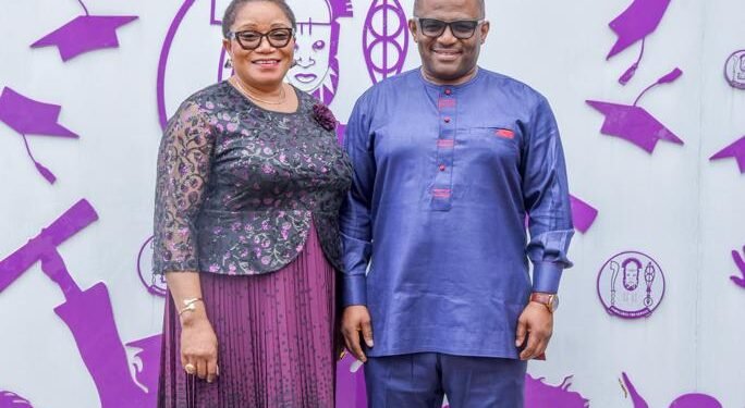 L-R: UNIBEN VC, Prof. Lilian Salami with UBAANA President, Alex Imuetinyan Eronmwon during the courtesy call at the Vice Chancellor's Office, in Benin City, on Monday.