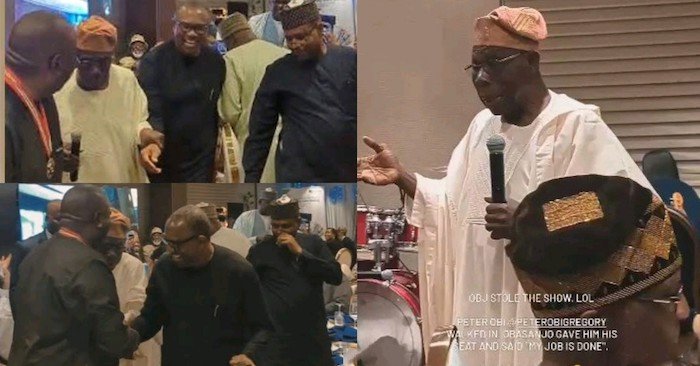 ‘My Job is Done’: Obasanjo Gives up Seat for Peter Obi at Event