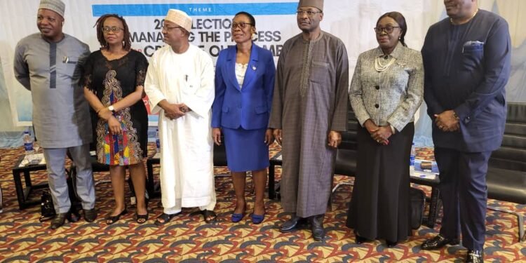 •L-R: Mustapha Isah (NGE President), Dr Chichi Aniagolu-Okoye, Dr. Umar Ardo, Prof Mahmood Yakubu, INEC chairman, Nnenna Ukoha and Dr. Solomon Arase, former IG of Police...at 2022 Annual Conference of GOCOP in Lagos.