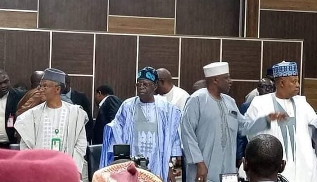 •Bola Tinubu in his traditional cap and others in Kaduna