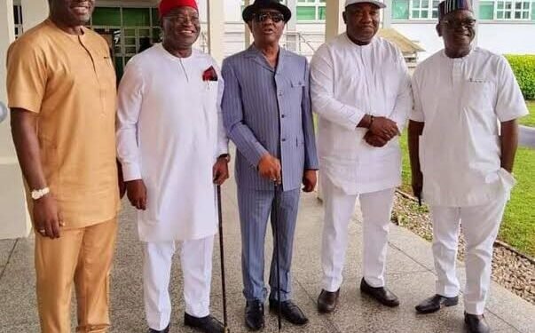 •The five Governors at the Enugu Government House, in Enugu, on Sunday.