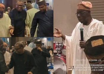 ‘My Job is Done’: Obasanjo Gives up Seat for Peter Obi at Event