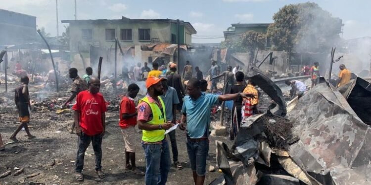 •Tejuosho market after the fire incident