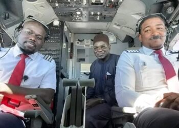 PHOTOS | Gen Buratai Elated as His Son, Capt Buratai Jnr Flies Him on Arik Airplane