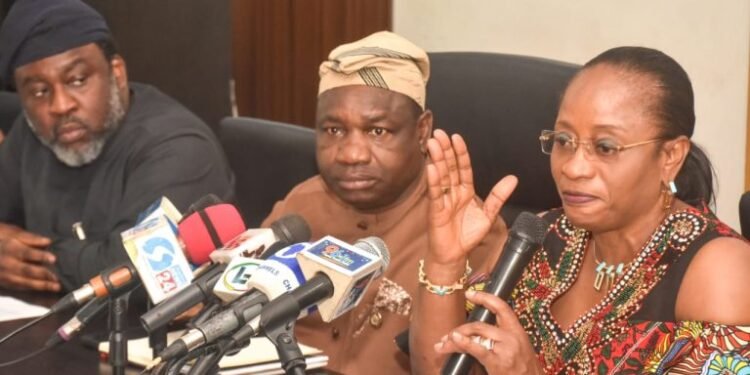 •R-L: Special Adviser to Gov. Babajide Sanwo-Olu on Works, Mrs Aramide Adeyoye, Gbenga Omotoso, and Ope George -- Lagos State Government officials