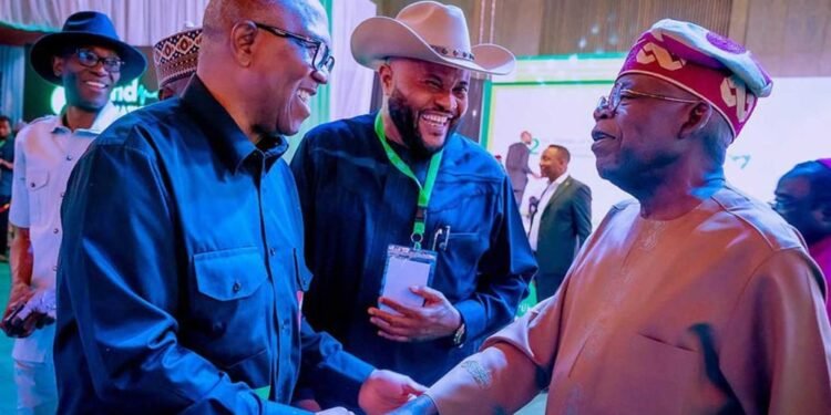 *Mr. Peter Obi (l) in handshake with Alhaji and Bola TInubu (r)