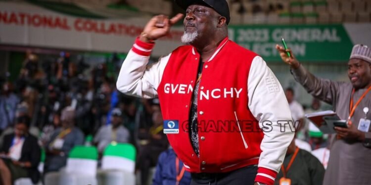 *FILE: Senator Dino Melaye--speaking at the presidential election results collation centre before he pulled-out