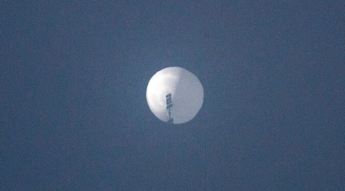 •A handout photo from Chase Doak taken on February 1, 2023 and released on February 2 shows a suspected Chinese spy balloon in the sky over Billings, Montana. Photo: AFP