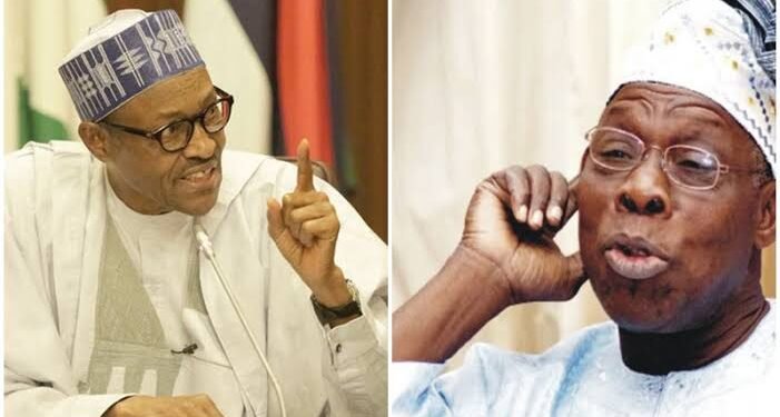 •President Muhammadu Buhari (L) and Chief Olusegun Obasanjo (R)