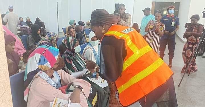 *NIDCOM boss, Abike Dabiri-Erewa in pep-talk with the evacuees