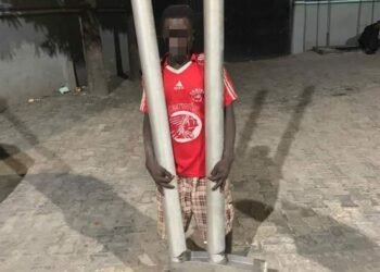 PHOTOS: Man Arrested for Vandalising Lagos Bridge Railings | METROWATCH