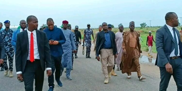 *Governor Babagana Zulum And aides inspecting military road block along Keleri road, Borno State.