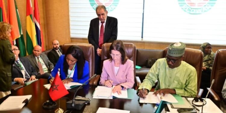 *GCEO, NNPC Ltd, Malam Mele Kyari with other officials during the signing of MoU on Nigeria-Morocco Gas Pipeline Project on the sideline of the project’s first Steering Committee meeting.