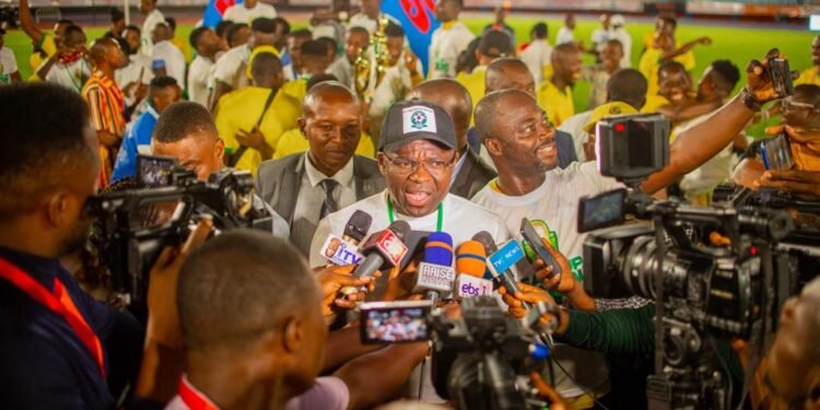 •Comrade Philip Shaibu addressing journalists shortly after Bendel Insurance's 1-0 victory against Enugu Rangers at the Stephen Keshi stadium, Asaba, on Wednesday 21st June.