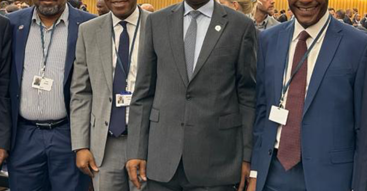 •L-R: Director, Marine Environment Management, Nigerian Maritime Administration and Safety Agency (NIMASA), Mr. Heaky Dimowo; Special Adviser Policy to Director General, NIMASA, Mr. Suleiman Abdulsalam; Secretary General of the International Maritime Organisation (IMO). Mr. Kitack Lim and Nigeria’s Alternate Permanent Representative to the International Maritime Organisation (IMO); Mr. Dirisu Abdulmumini during IMO MEPC 80, in London.