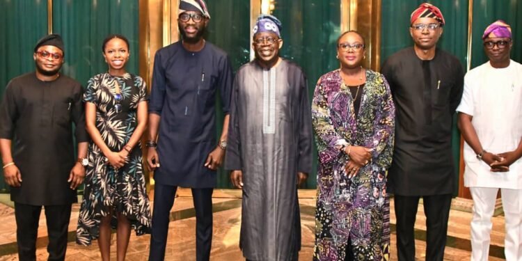 **President Bola Tinubu and with officials of Google Sub-Saharan Africa during their courtesy visit to the President at the Presidential Villa, Abuja.