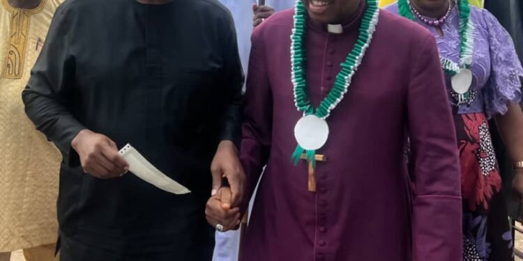 *Peter Obi (left), with his Grace, Archbishop Alexander Ibeziem of the Anglican Diocese of Awka, at the foundation-laying ceremony of the Department of Midwifery and Public Health Nursing of the Millennium College of Nursing Sciences of the Awka Anglican Communion . . . Saturday in Awka.
