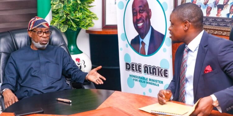 *Mr. Habeeb Jaiyeola, Partner on Mining at Price WaterHouse Coopers during a courtesy visit to Minister of Solid Minerals Development, Dr. Dele Alake at the minister's office in Abuja