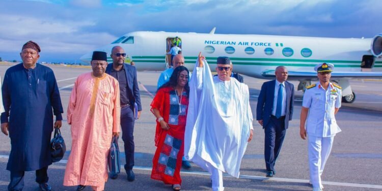 *Senator Godswill Akpabio (in agbada) arriving Luanda international airport for IPA