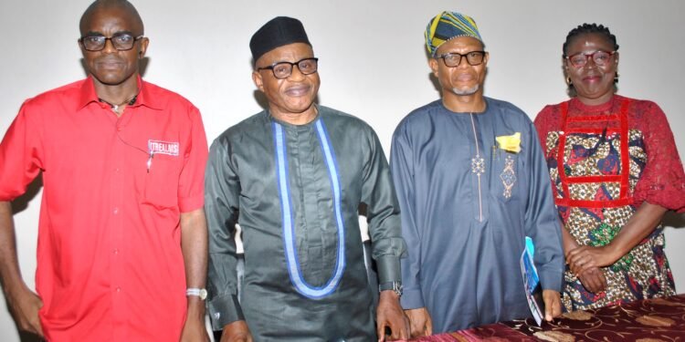 *L-R: Editor-in Chief, ITREALMS Media, Sir Remmy Nweke; Editor-in-Chief, Political Economist and Vice President, South, Guild of Corporate Online Publishers (GOCOP), Mr. Ken Ugbechie; National President, Association of Waste Managers of Nigeria (AWAMN), Mr. Olugbega Adebola and  President, Domain Name System (DNS Women) Nigeria, Mrs. Nkem Nweke, during the 2023  ITREALMS E-Waste Dialogue on the Theme: ‘You Can Recycle Anything with a Plug, Battery or Cable!’ in Lagos, recently.