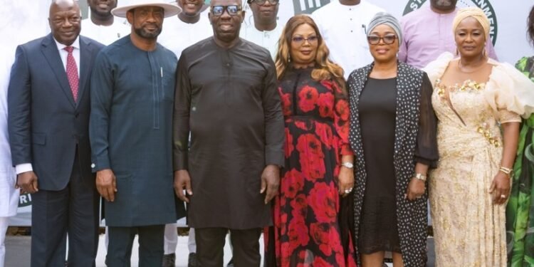 *L-R (front row): Secretary to the Edo State Government, Osarodion Ogie Esq.; Speaker, Edo State House of Assembly, Rt. Hon. Blessing Agbebaku; Edo State Governor, Mr. Godwin Obaseki; Special Adviser to the Governor, Esan Central/West/Igueben Federal Constituency, Mrs. Herberta Ayu, Special Advisers, Political, Dr. Philomena Ihenyen, and Lady Uwa Osunbor, after the swearing-in of new political appointees, at the Government House in Benin City.