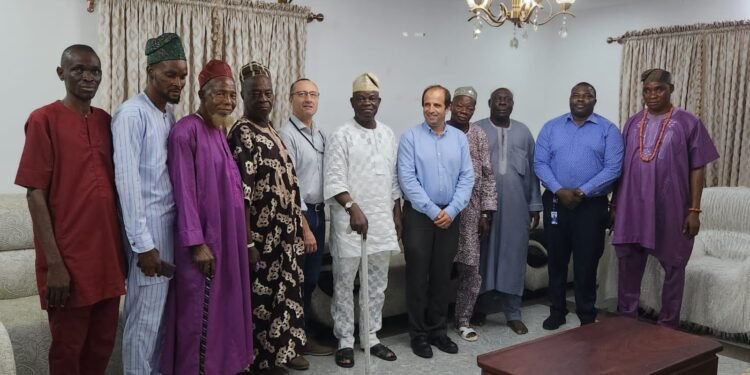 * First left, Mr Adeshina  Adesanya Host Community Secretary 
Second left , Mr Kunle Tijani Host Community Liasion Officer 
Third left ,Chief Abdulsemiu Abdulsalam Baale of Lujagba 
Fourth Left , Chief Mufutau Dauda Baale of Magbon Segun 
Fifth left , Mr Christophe Cassang, CEO of Lekki Freeport Terminal 
Sixth left , HRH Oba Olumuyiwa Ogunbekun The Oni Lekki of Lekki Land
Seventh left, Mr Marc Emmanuel Director CMA Terminals Maresille France
First Right, Chief Waliu Salami, Baale of Lekuru 
Second Right, Mr Fubara Awanta GM Government Relations & Security Lekki Freeport Terminal 
Third Right, Chief Babatunde Adeyemi Baale of Oke Segun 
Fourth Right , Chief Okanlawon Tubeko Baale of Idotun 
Absential Chief Lateef Shokoya Baale of Itoke