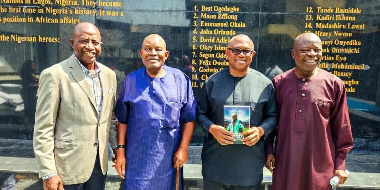 *R-L: Sylvanus Okpala MON OON; Mr Peter Obi CON, Christian Chukwu MFR and Dr Segun Odegbami MON at book lunch: THE FIELD MARSHAL by Christian Chukwu at Nigerian institutions for International Affairs, today, Dec 14, 2023.