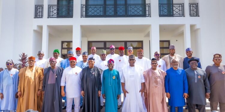 *President Bola Tinubu, Vice-President Shettima and members of the Nigeria Governors' Forum at the President's residence, Lagos -- Dec 26, 2023