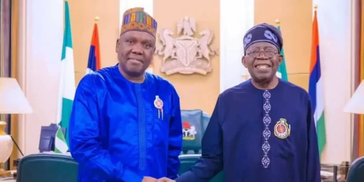 *President Bola Tinubu (r) and Atiku's man, Daniel Bwala (l) at the Presidential Villa, Abuja on Wednesday January 10.