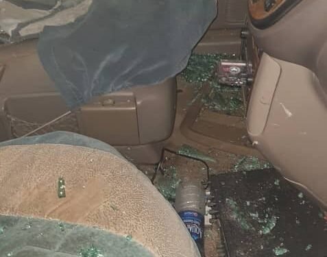 *The Philip Shaibu Campaign Organisation's  Toyota Sienna bus attacked by hoodlums