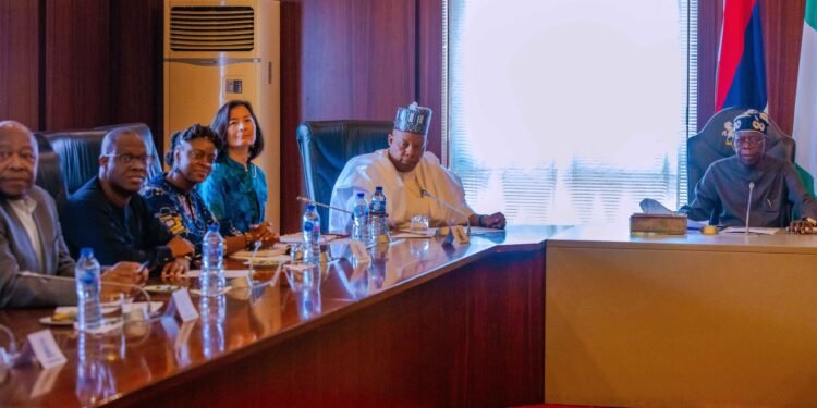 *President Bola Tinubu and team from MasterCard Foundation at the Presidential Villa, Abuja