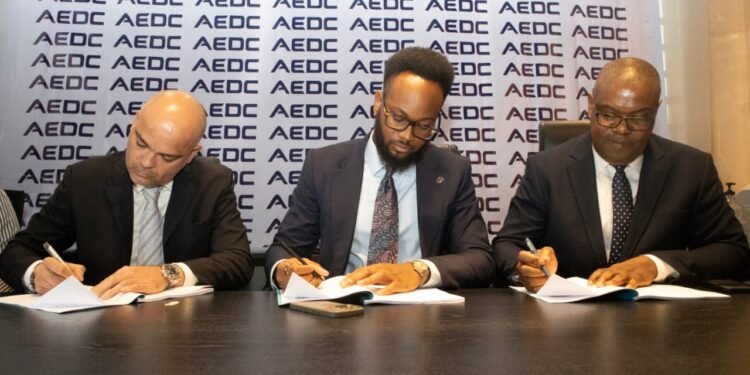 •L-R: Mr. Hussein Akar, Managing Director The Wood Factory, Abuja; Mr. Victor T. Ezenwoko, Country Head Nigeria and Ghana, Daystar; Mr. Christopher Ezeafulukwe, MD/CEO Abuja Electricity Distribution Plc. at the signing of a tripartite agreement to deliver Uninterrupted Inter-Connected power solution for The Wood Factory in Abuja on Thursday