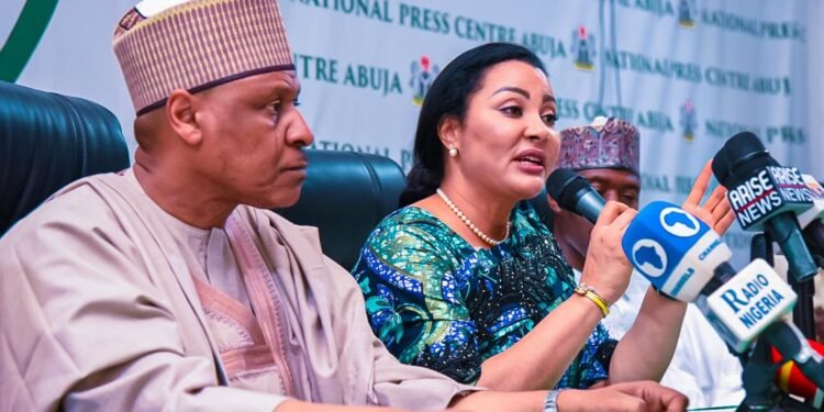 *Minister of Information and National Orientation, Mohammed Idris with the Minister for Investment, Trade and Industry, Dr. Doris Uzoma-Anite during a Ministerial Press Briefing held at the National Press Center on Friday 16th February 2024.