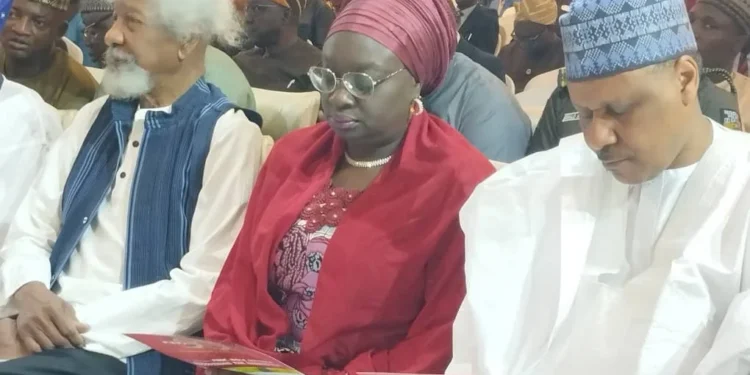 *L-R-, Prof. Wole Soyinka Noble Laureate, Mrs Noimoth and Minister of Information and National Orientation Alhaji Mohammed Idris at the Punch Nigeria Ltd 50th Anniversary Lecture on Thursday in Lagos